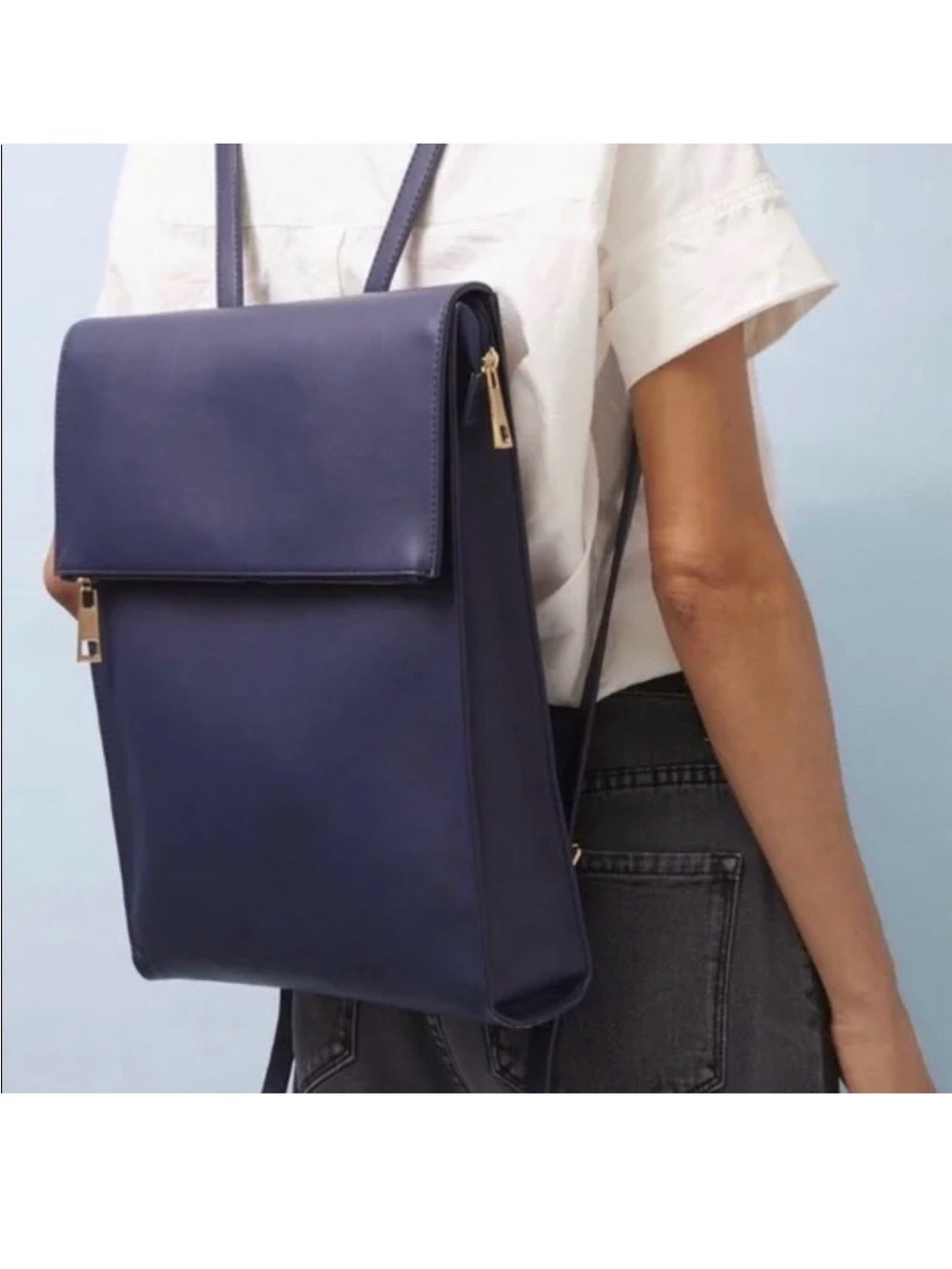 Summer & Rose navy vegan leather backpack laptop minimalist purse